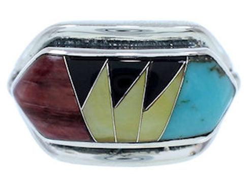 Southwest Jewelry Silver Multicolor Inlay Ring Size 8 YS72409